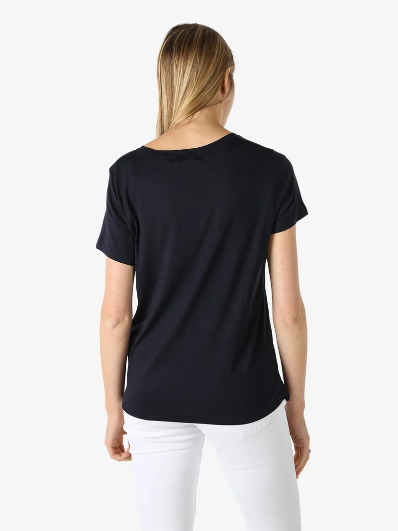 T-shirt donna in viscosa con strass - blu scuro