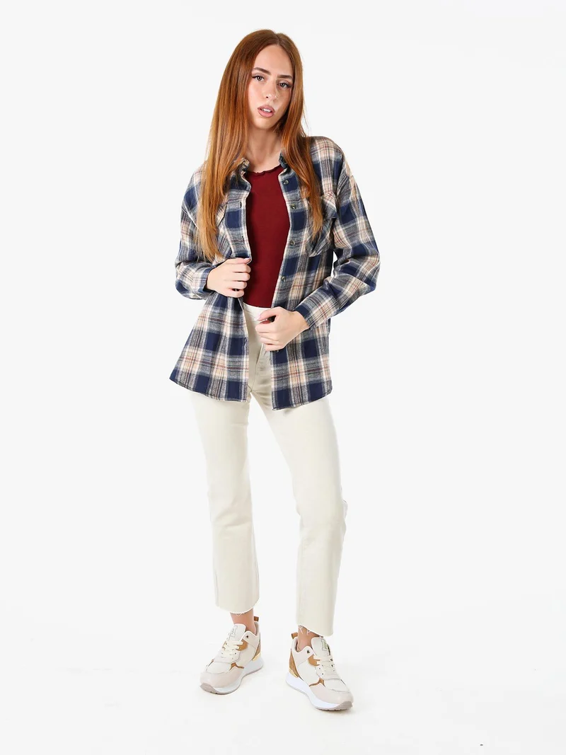 Camicia da donna a maniche lunghe con stampa a quadri - blu