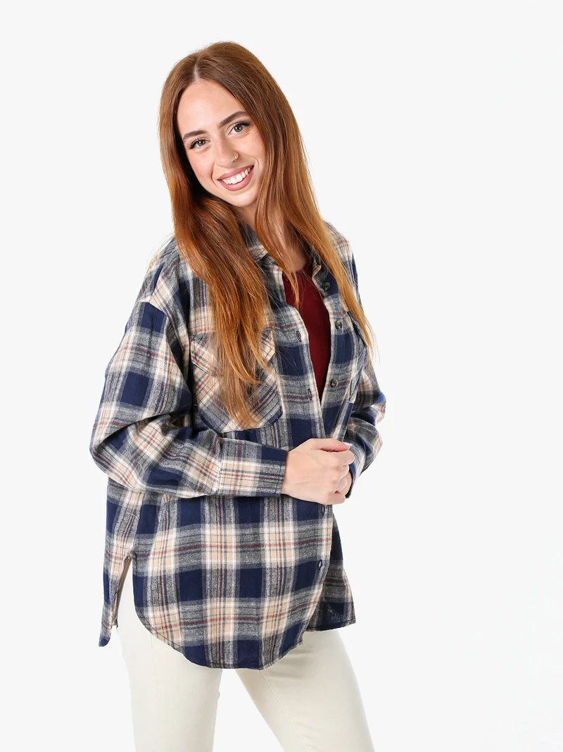 Camicia da donna a maniche lunghe con stampa a quadri - blu