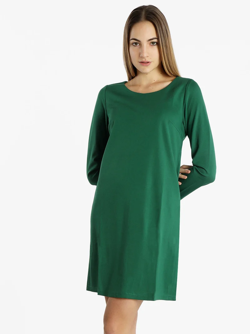 Vestito da donna a maniche lunghe in tinta unita - verde
