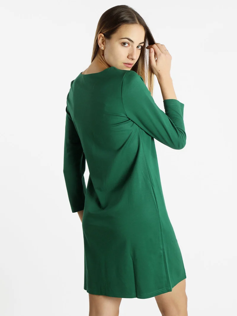 Vestito da donna a maniche lunghe in tinta unita - verde