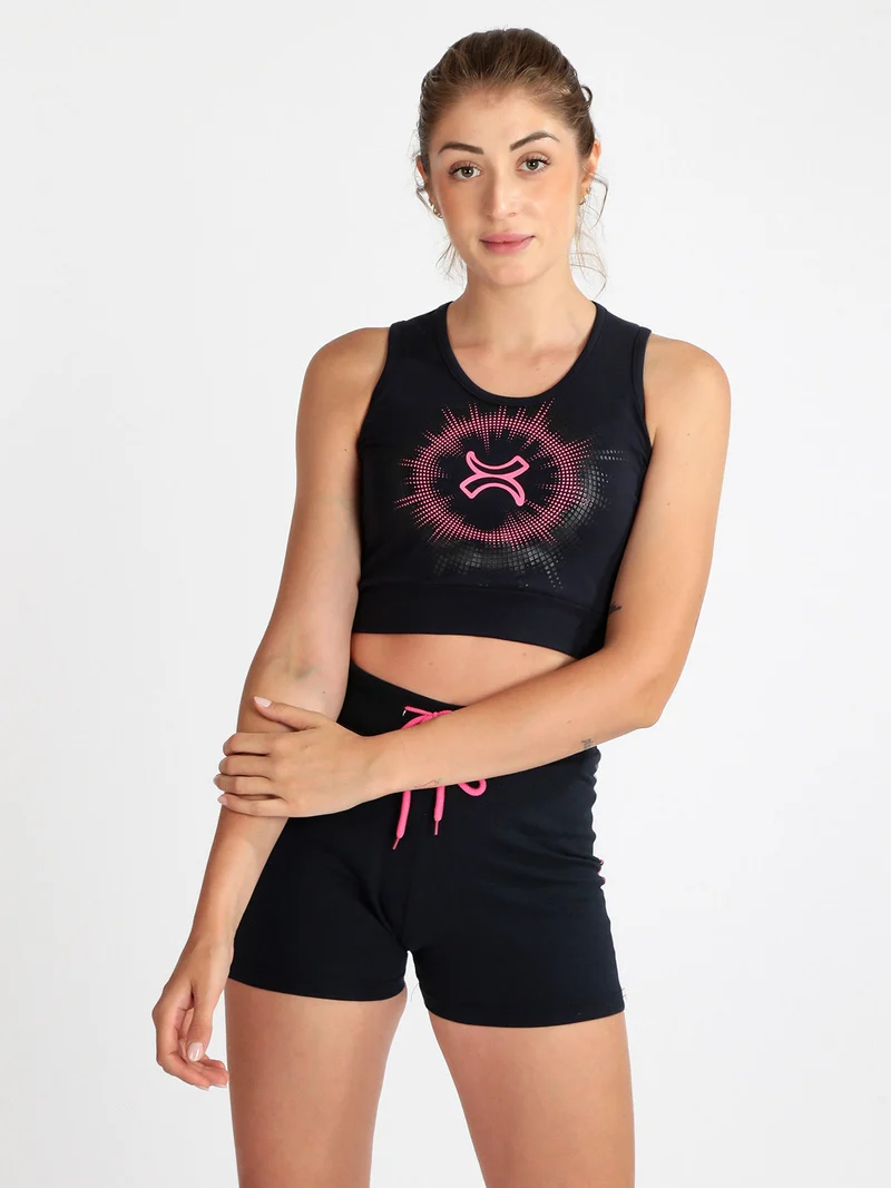 Top sportivo donna con stampa - blu scuro
