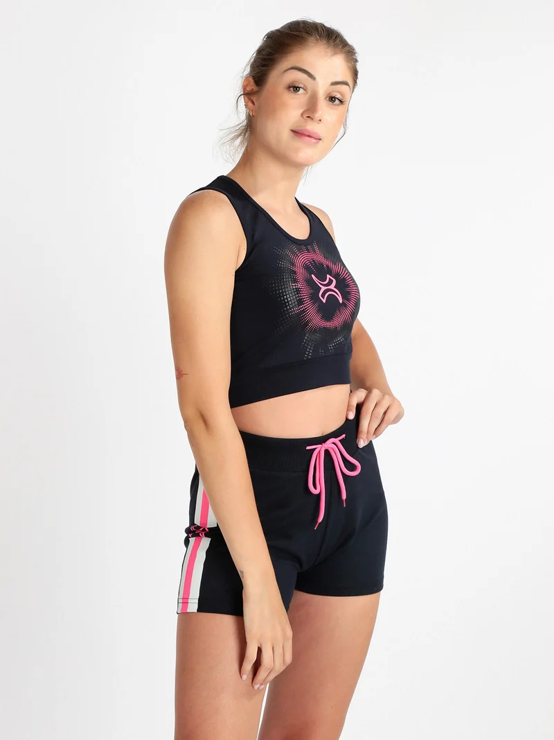 Top sportivo donna con stampa - blu scuro