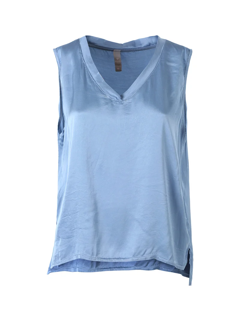 Top donna a spalla larga con scollo a V - blu