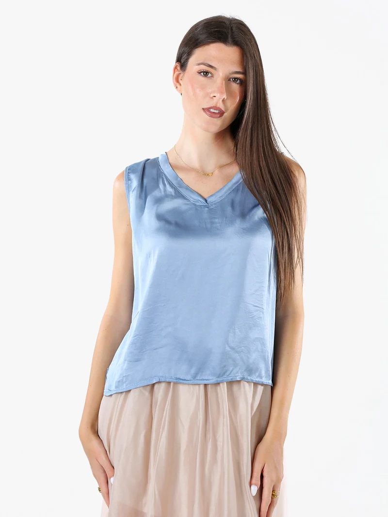Top donna a spalla larga con scollo a V - blu