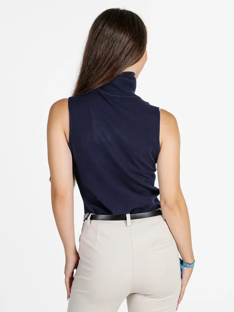 Maglia dolcevita donna smanicata - blu scuro
