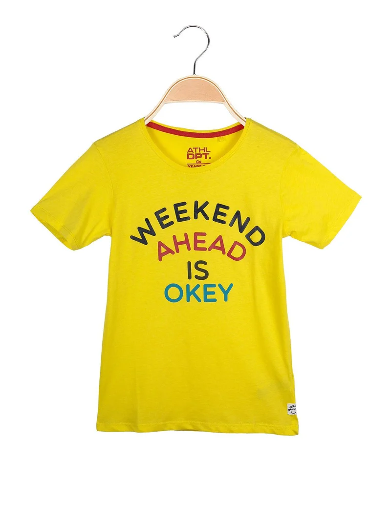 T-shirt con scirtte in cotone - giallo
