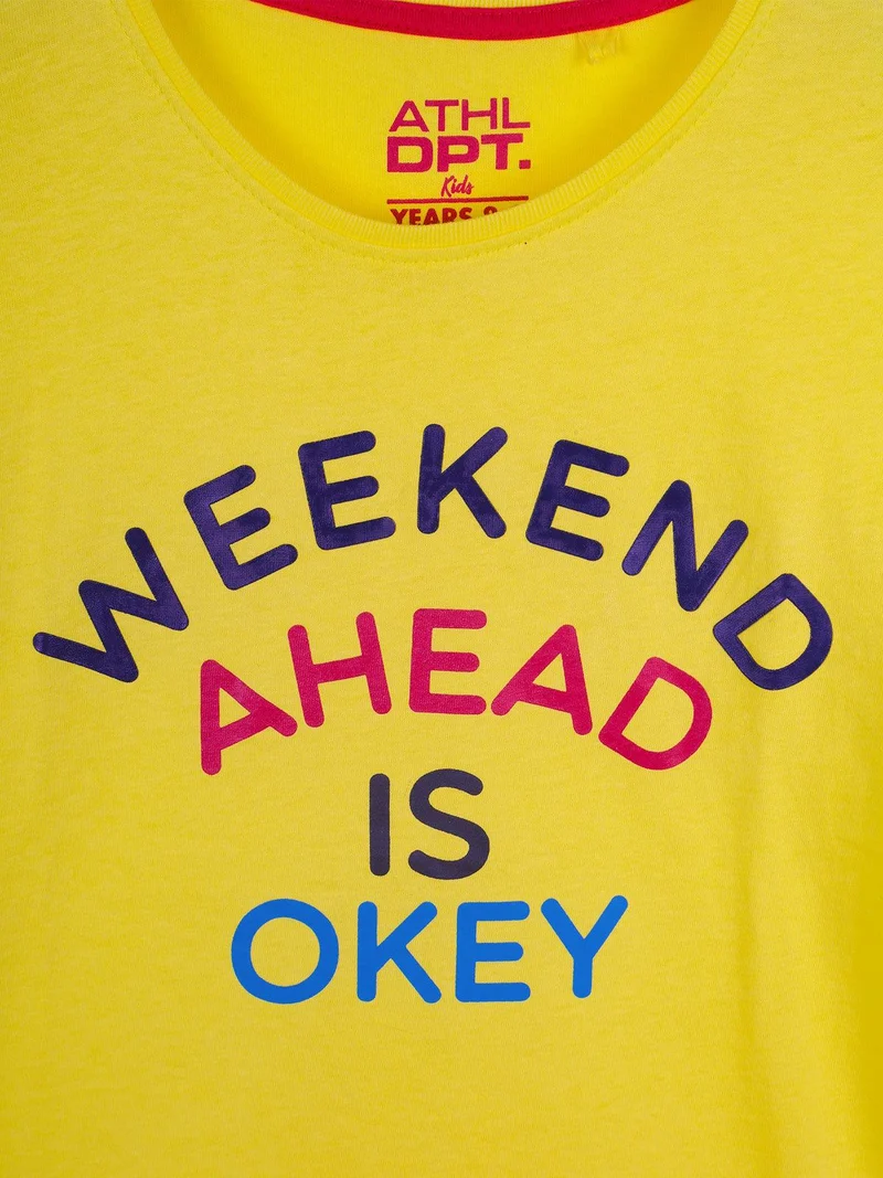 T-shirt con scirtte in cotone - giallo