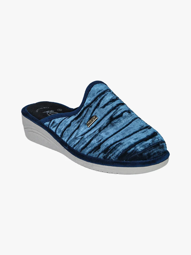 Pantofole donna in velluto con zeppa - blu