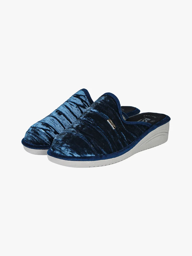Pantofole donna in velluto con zeppa - blu