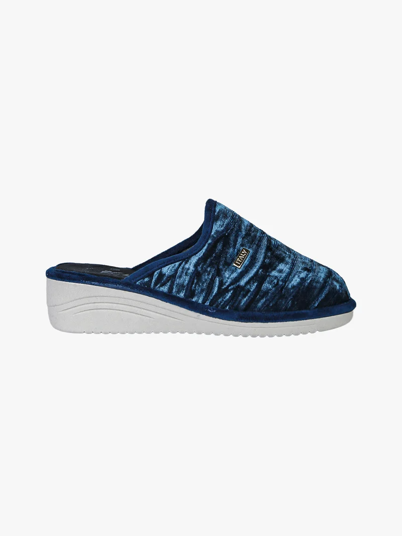 Pantofole donna in velluto con zeppa - blu