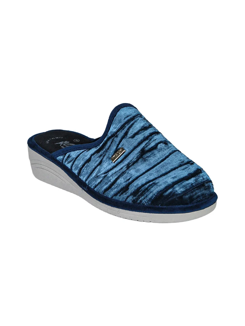 Pantofole donna in velluto con zeppa - blu