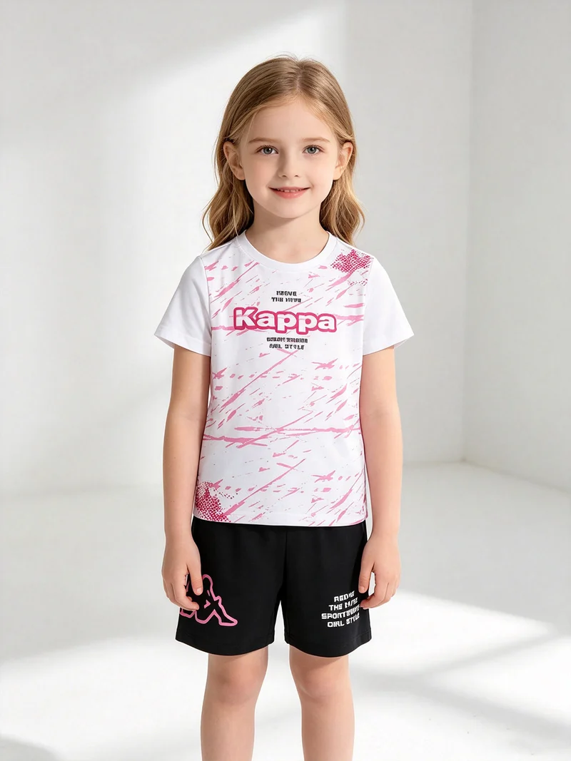 Completo corto da bambina in cotone con t-shirt e shorts - bianco
