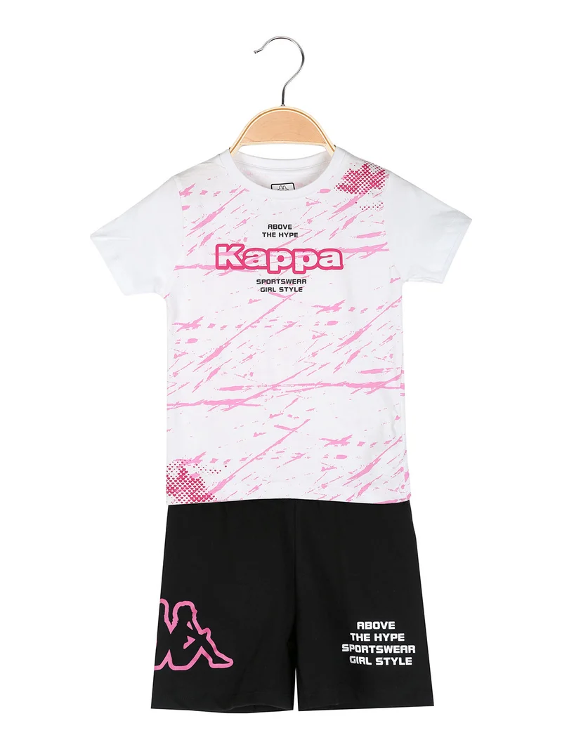 Completo corto da bambina in cotone con t-shirt e shorts - bianco