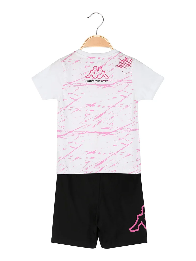 Completo corto da bambina in cotone con t-shirt e shorts - bianco