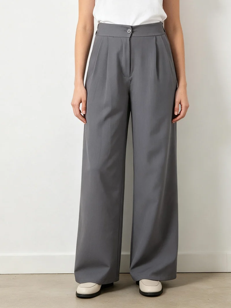 Pantaloni da donna a gamba larga e vita alta - grigio