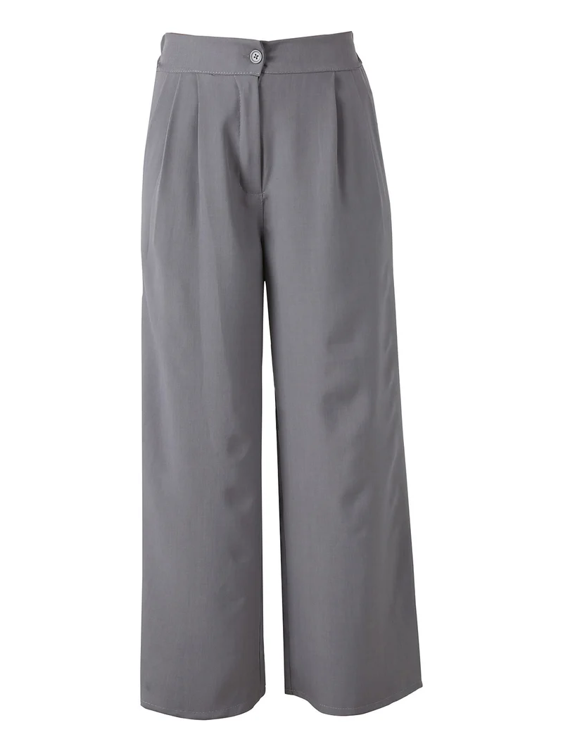 Pantaloni da donna a gamba larga e vita alta - grigio