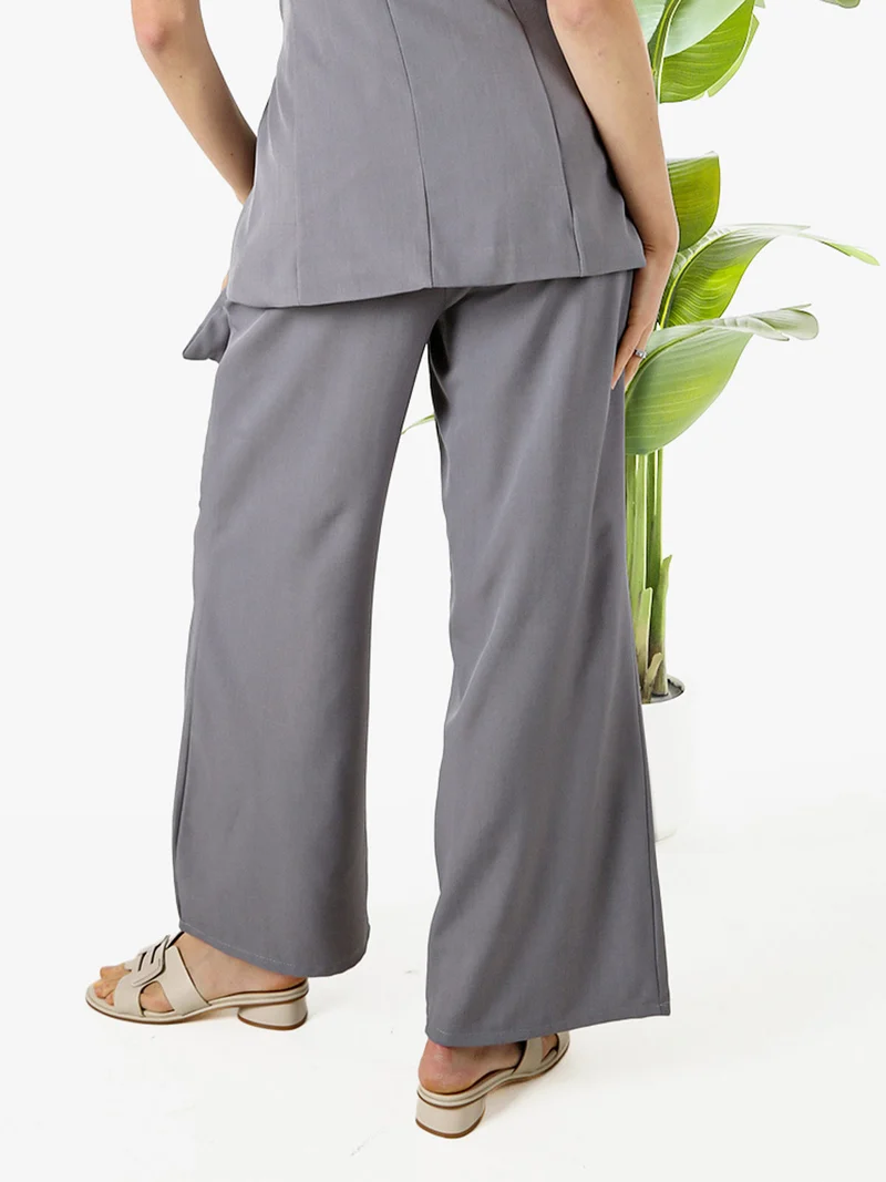 Pantaloni da donna a gamba larga e vita alta - grigio