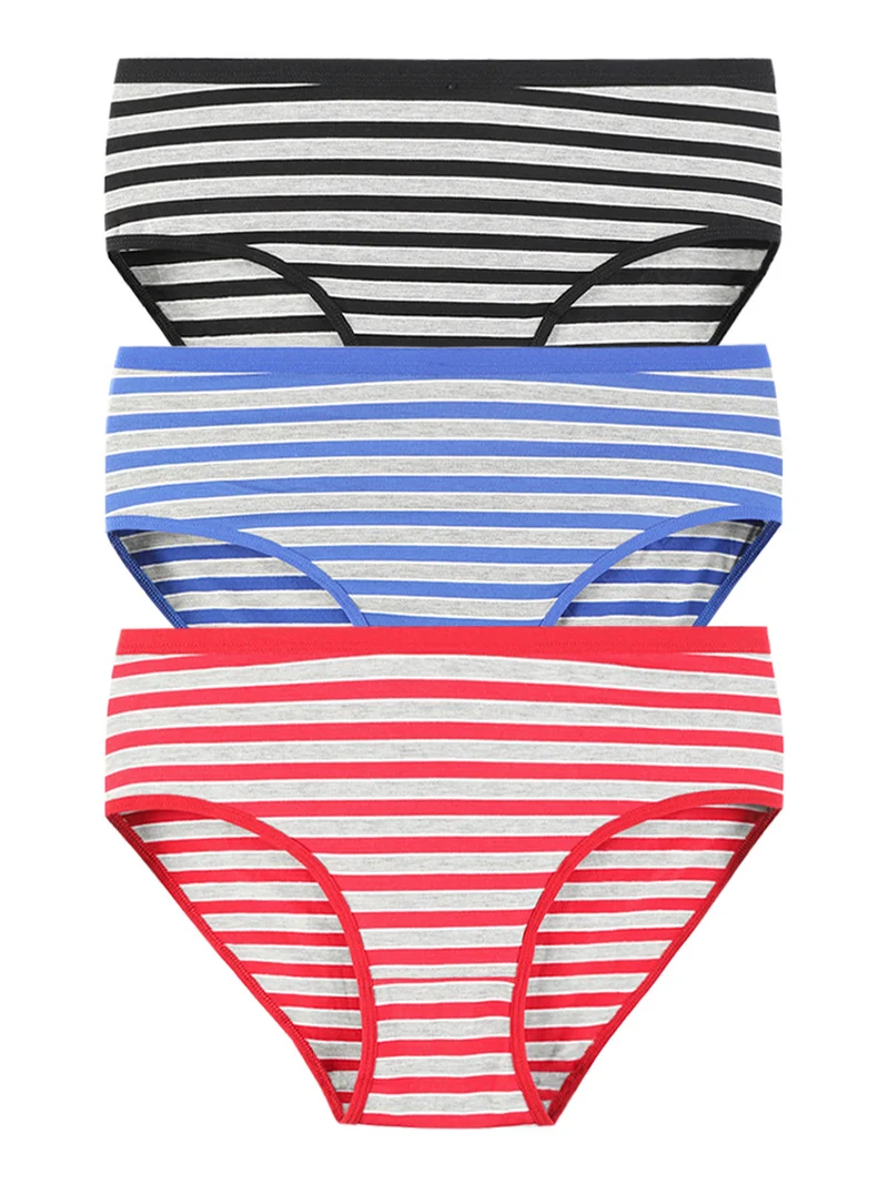 Slip donna in cotone a righe. Confezione da 3 paia - nero