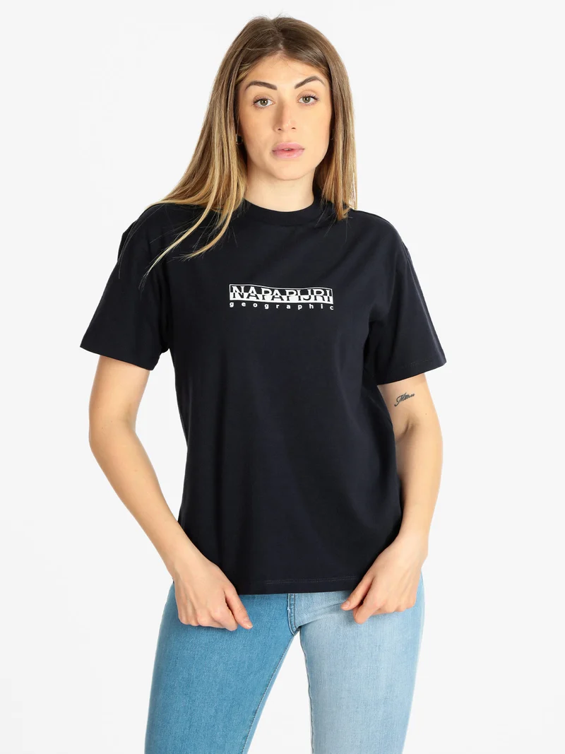 S BOX W SS T-shirt donna manica corta con scritta - blu scuro