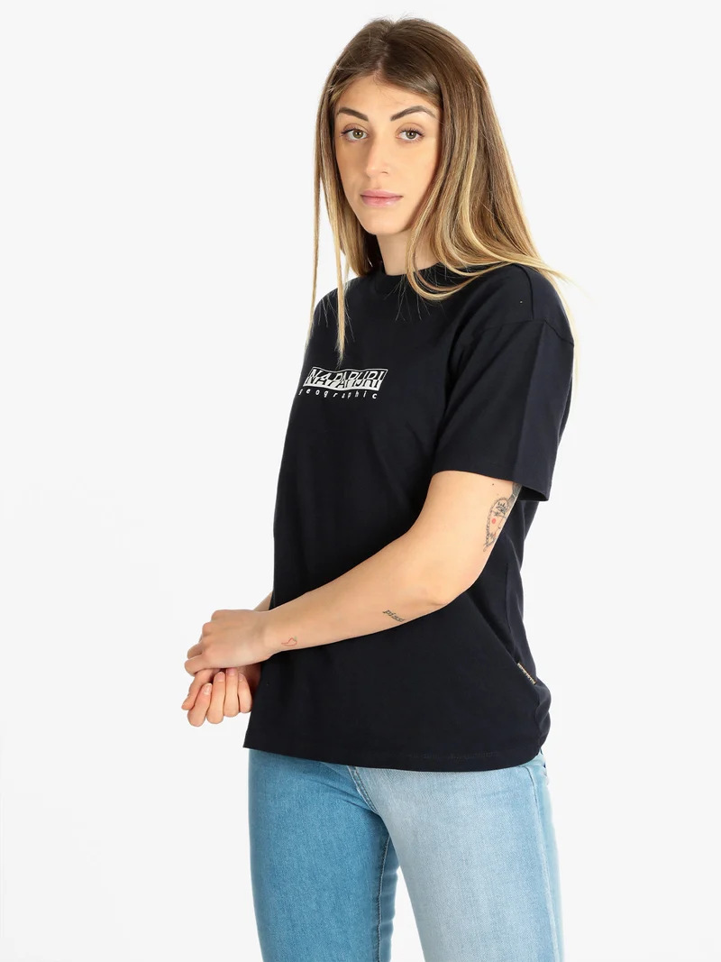 S BOX W SS T-shirt donna manica corta con scritta - blu scuro