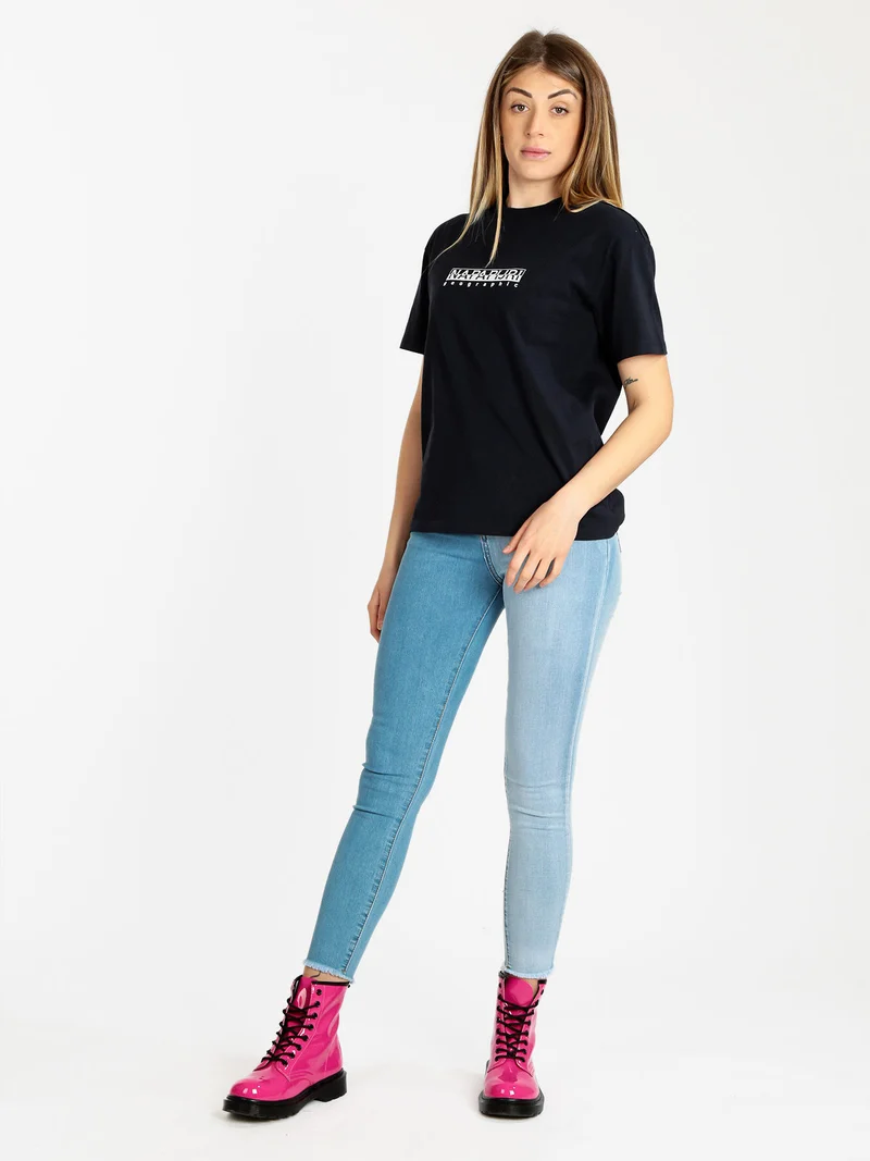 S BOX W SS T-shirt donna manica corta con scritta - blu scuro