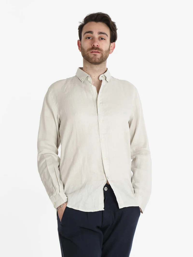 Camicia uomo in lino a manica lunga - perla