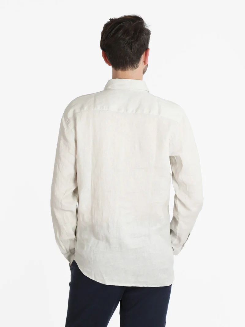 Camicia uomo in lino a manica lunga - perla