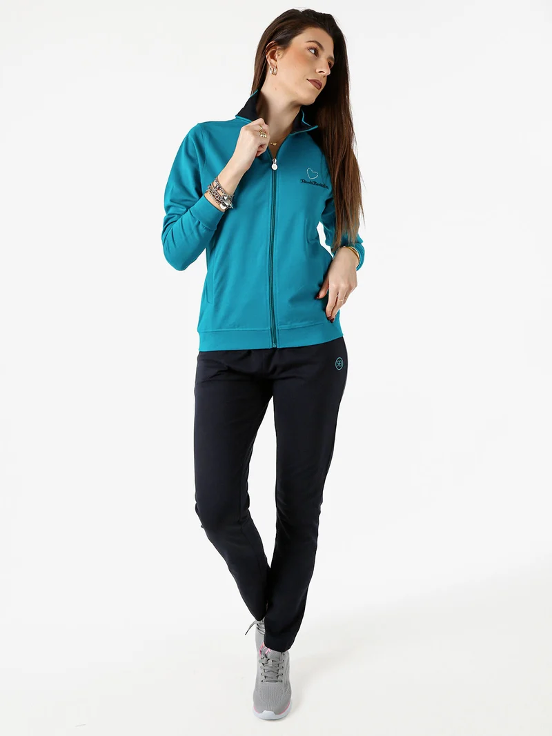 Completo tuta 2 pezzi full zip in cotone - ottanio