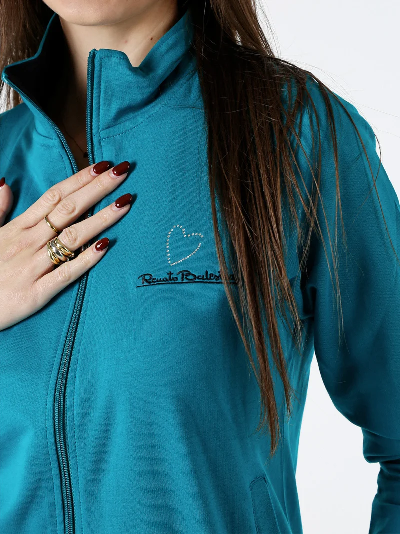 Completo tuta 2 pezzi full zip in cotone - ottanio