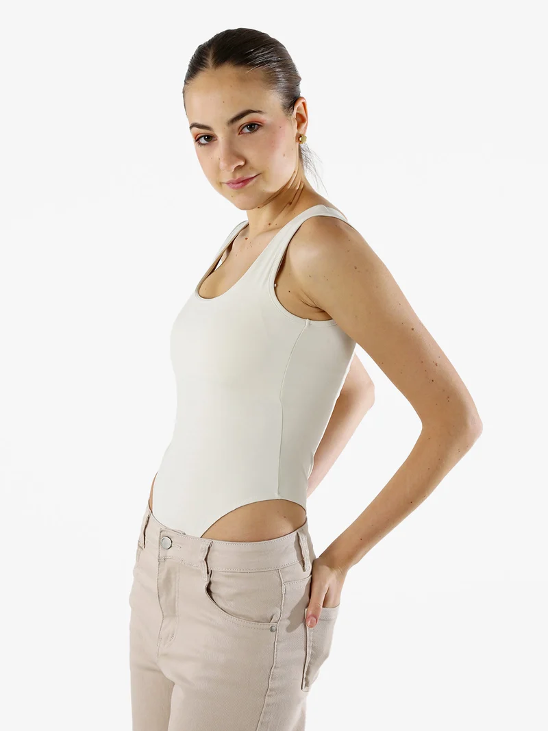 Top body donna senza maniche sgambato - panna