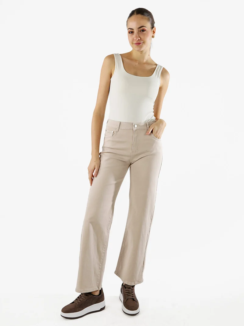 Top body donna senza maniche sgambato - panna