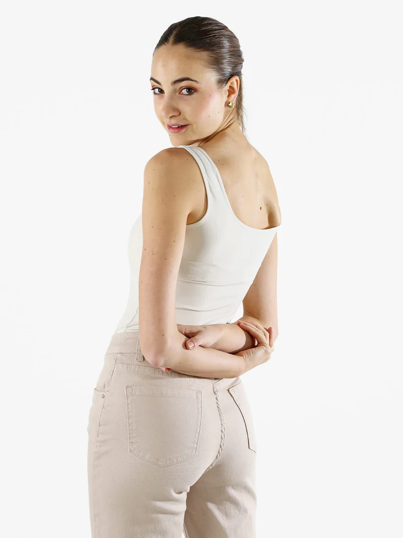 Top body donna senza maniche sgambato - panna