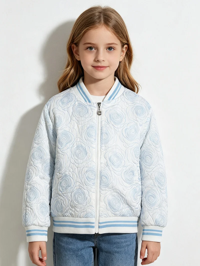 Giacca da bambina modello bomber con ricami - azzurro