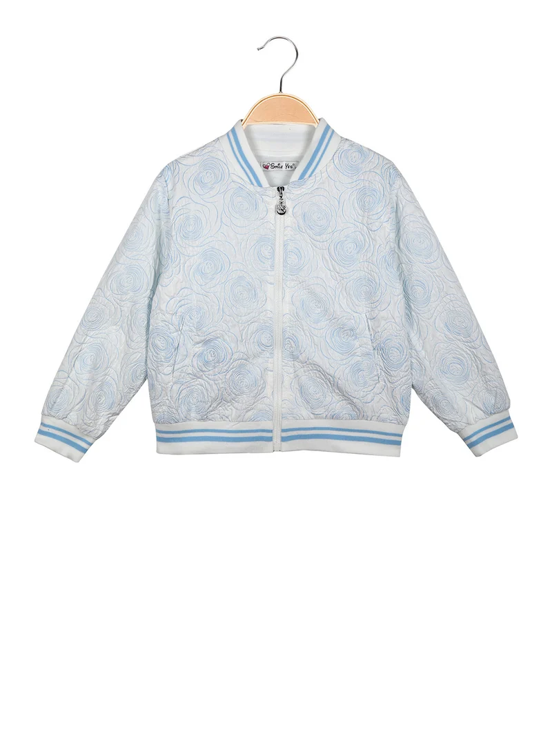 Giacca da bambina modello bomber con ricami - azzurro