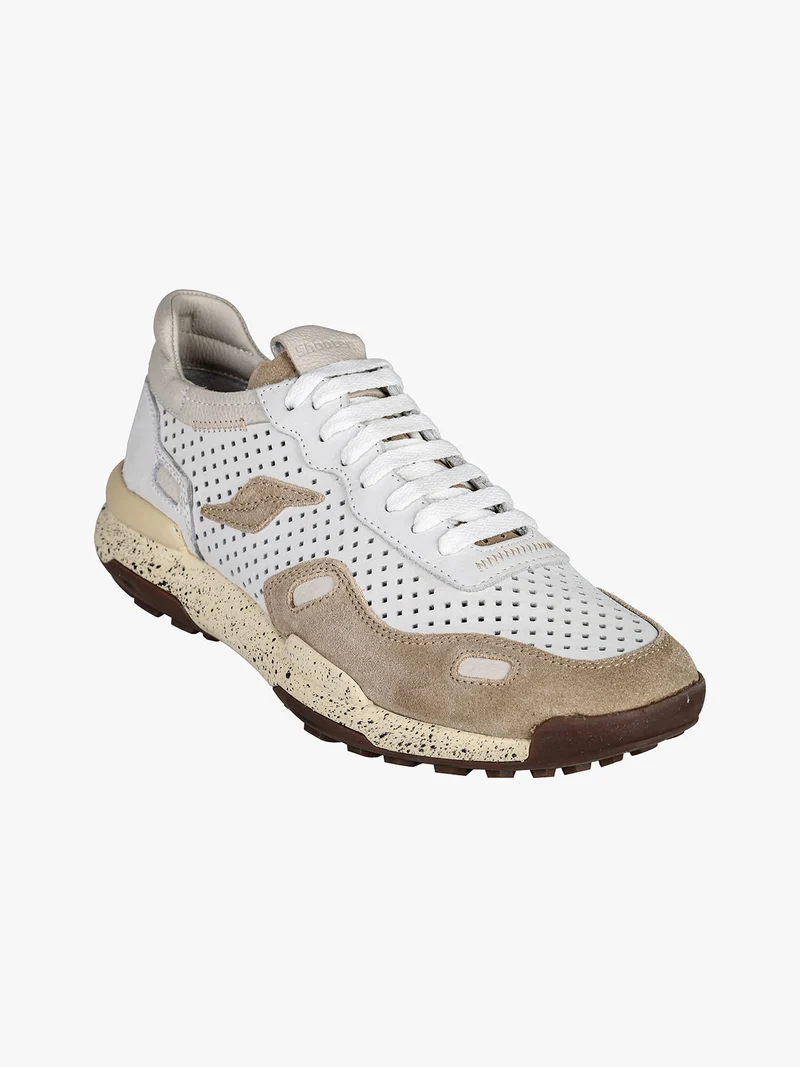 Sneakers da uomo in pelle traforata - perla