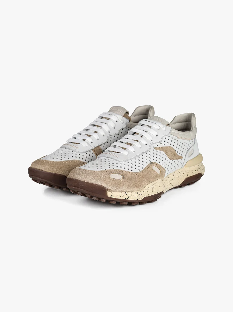 Sneakers da uomo in pelle traforata - perla