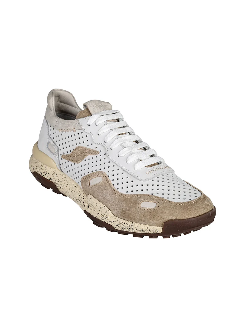 Sneakers da uomo in pelle traforata - perla