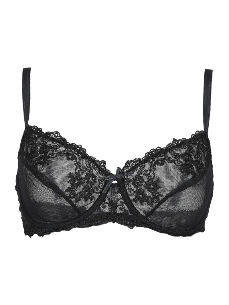 Reggiseno in tulle ricamato GLAM 1940 coppa C - nero