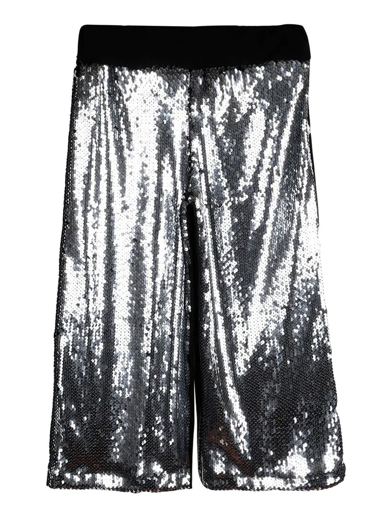 Pantaloni palazzo con paillettes - argento