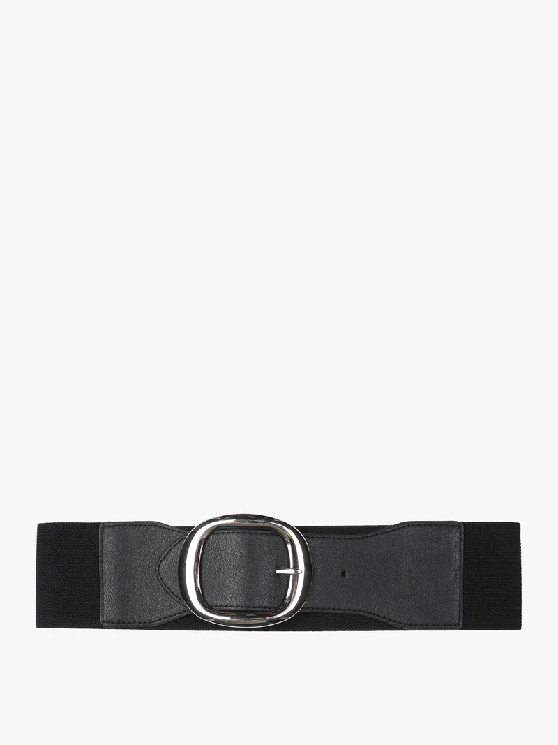 Cintura elasticizzata da donna con fibbia argentata - nero