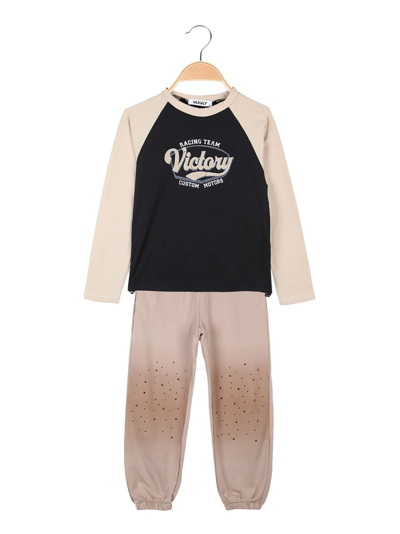 Completo 2 pezzi da bambina maglietta + pantaloni - khaki