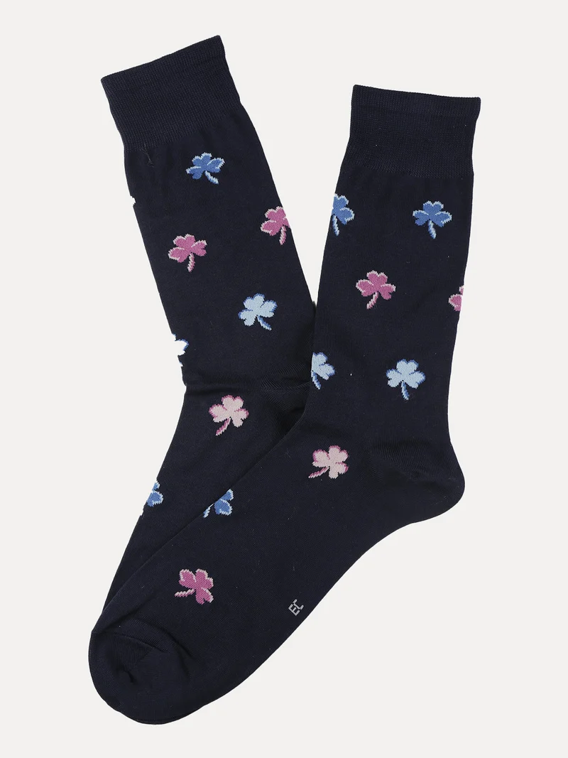 Calza corta da uomo con stampa trifogli - blu scuro