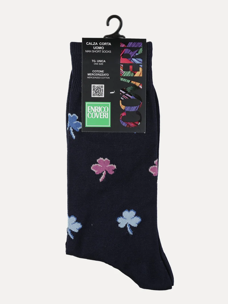 Calza corta da uomo con stampa trifogli - blu scuro
