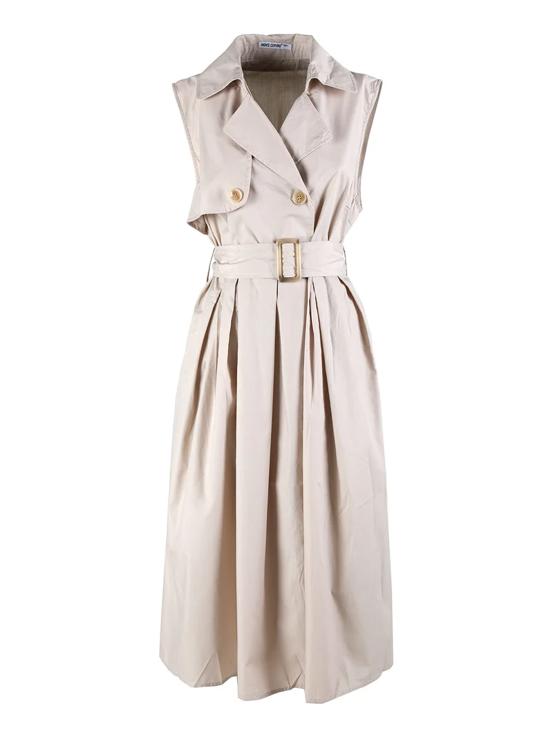 Abito da donna smanicato stile trench in misto cotone - beige