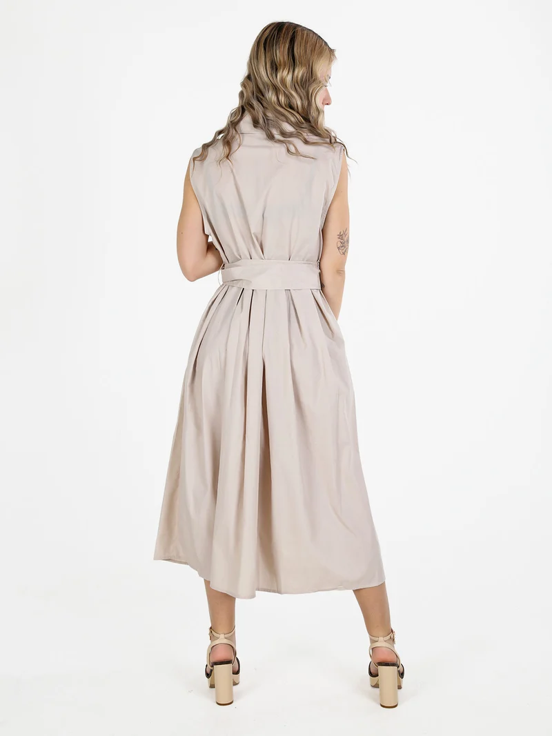 Abito da donna smanicato stile trench in misto cotone - beige