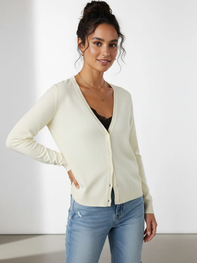 Cardigan donna in maglia con bottoni - giallo