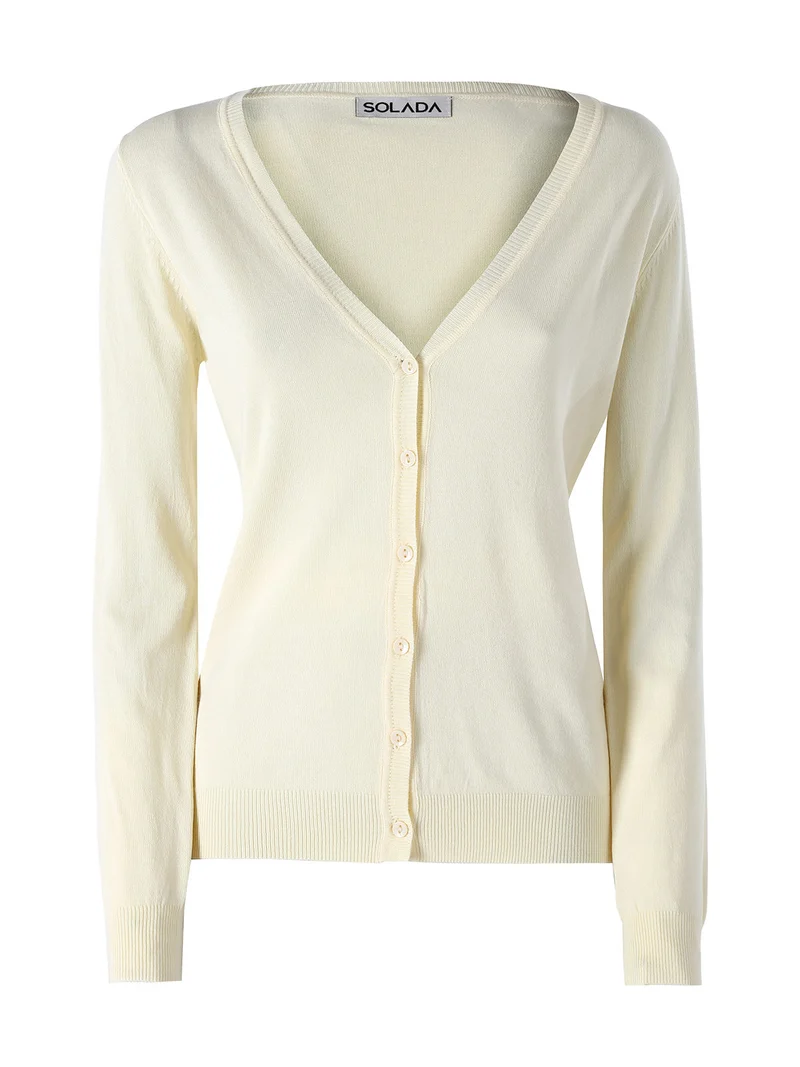 Cardigan donna in maglia con bottoni - giallo