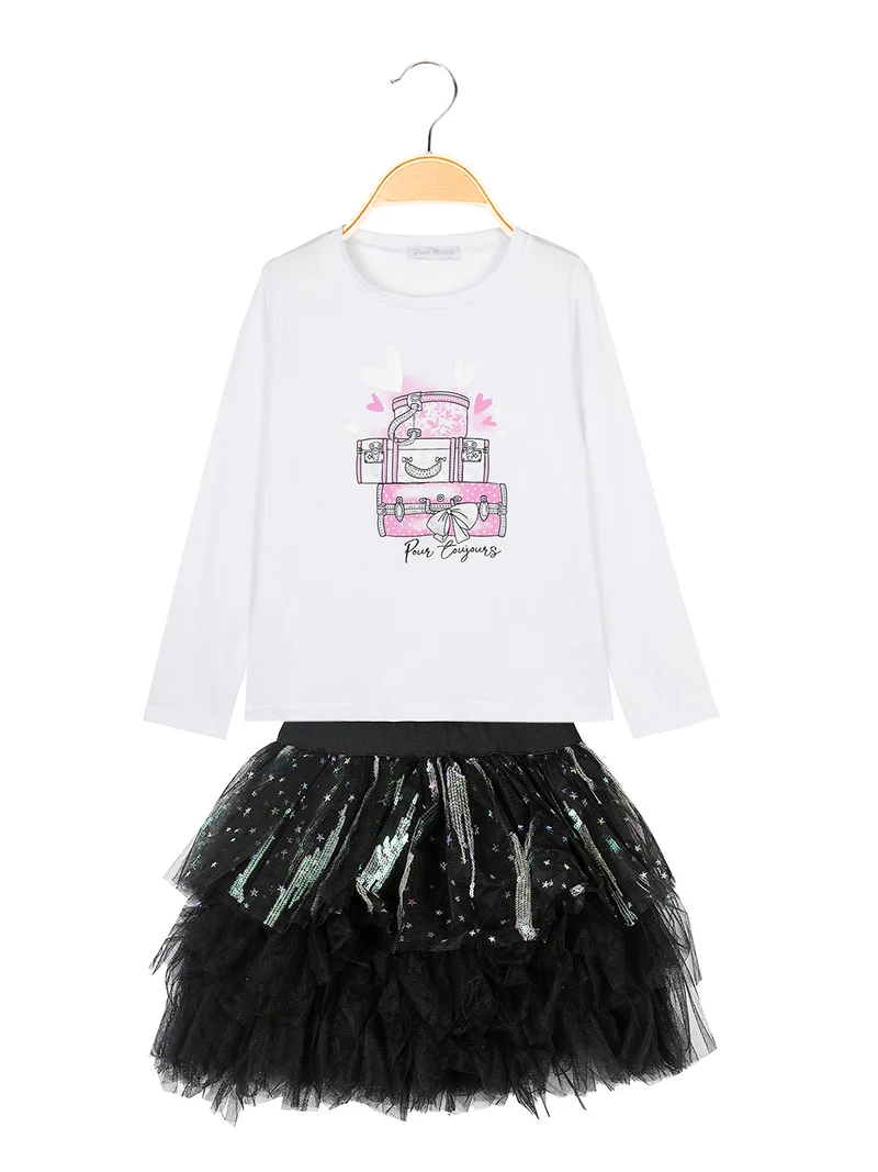 Completo bambina gonna + t-shirt - nero