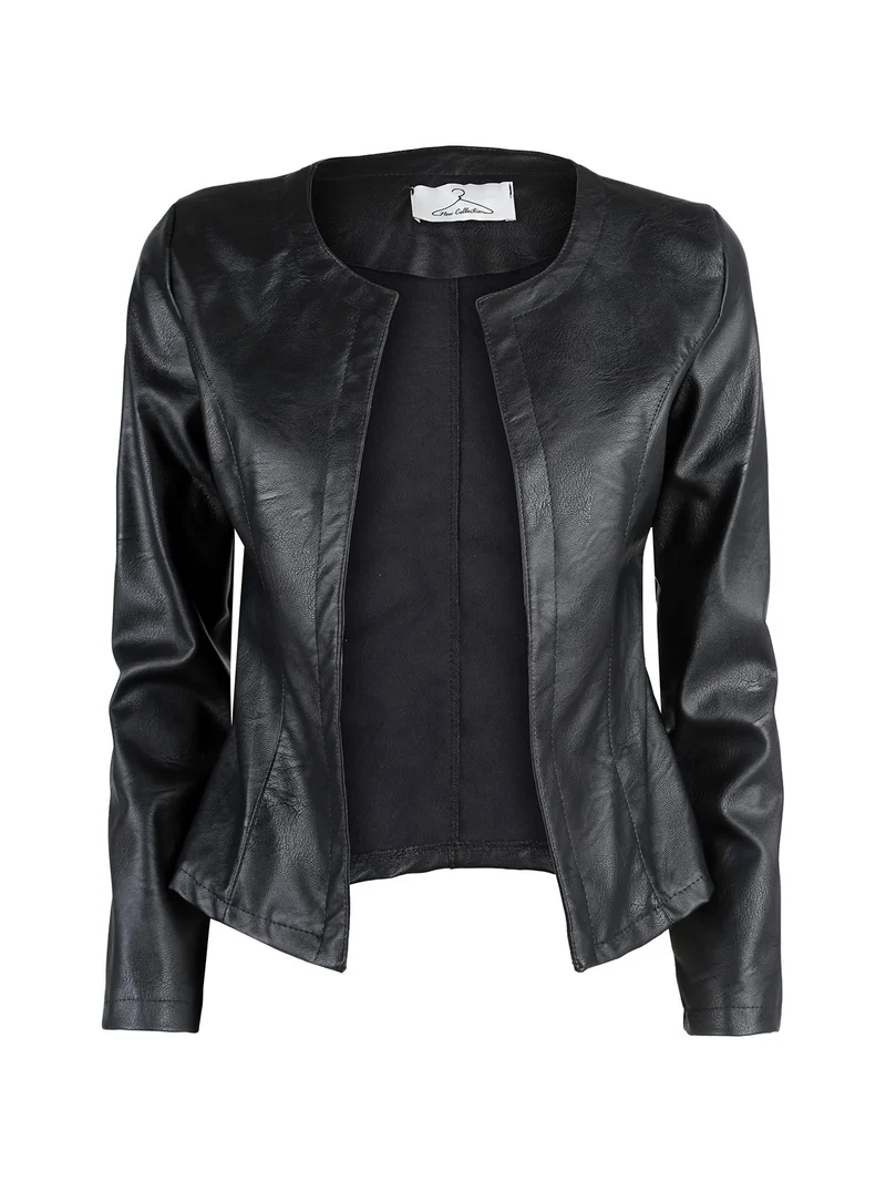 Blazer donna aperto in ecopelle - nero